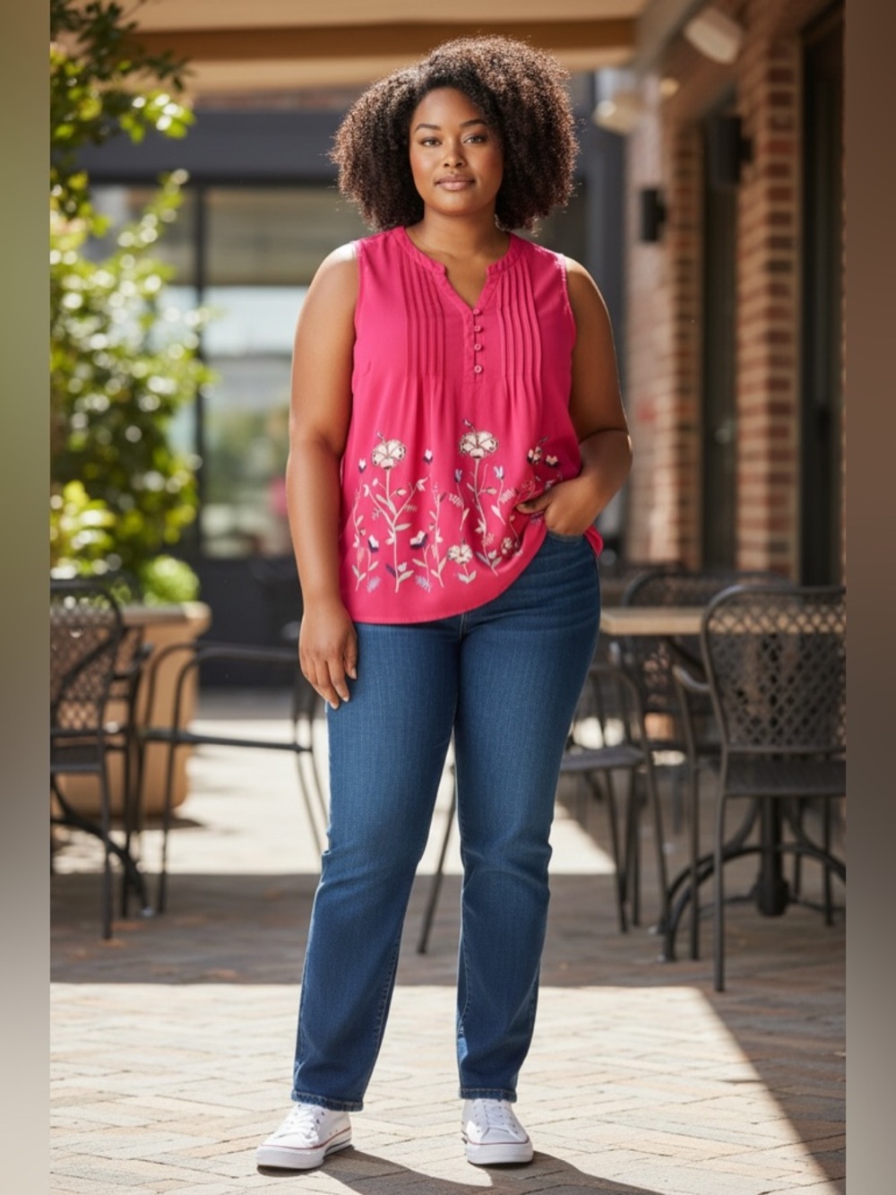 Lee Women's Rose Pink Floral Embroidered Sleeveless Tunic XL